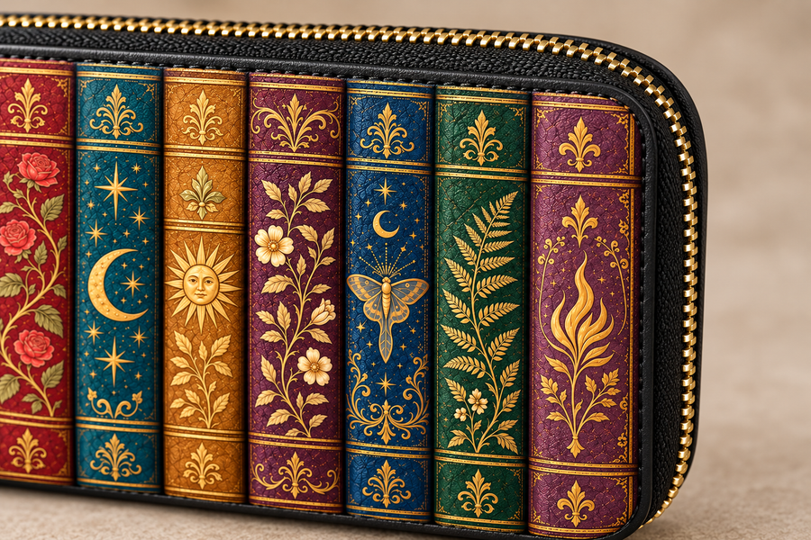 "The Gilded Shelf" Book Spines Long Wallet