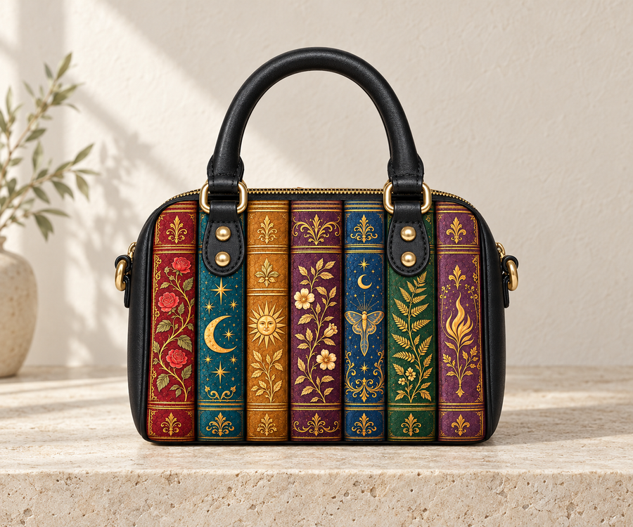 "The Gilded Shelf" Book Spines Mini Satchel