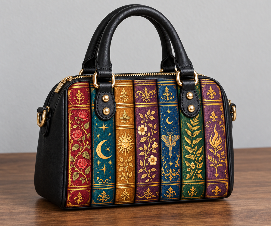 "The Gilded Shelf" Book Spines Mini Satchel