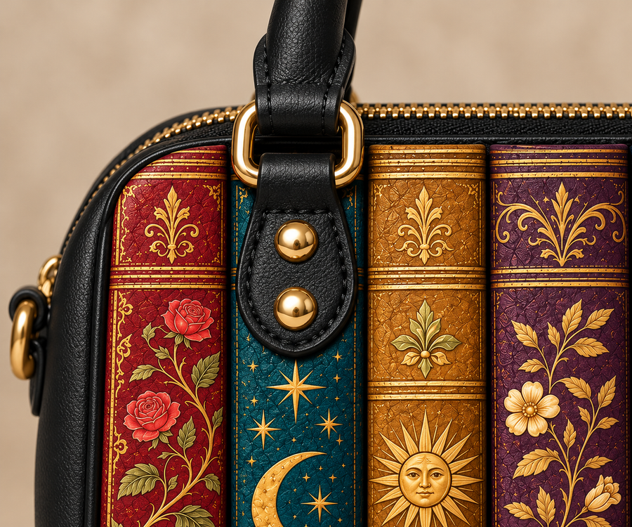 "The Gilded Shelf" Book Spines Mini Satchel