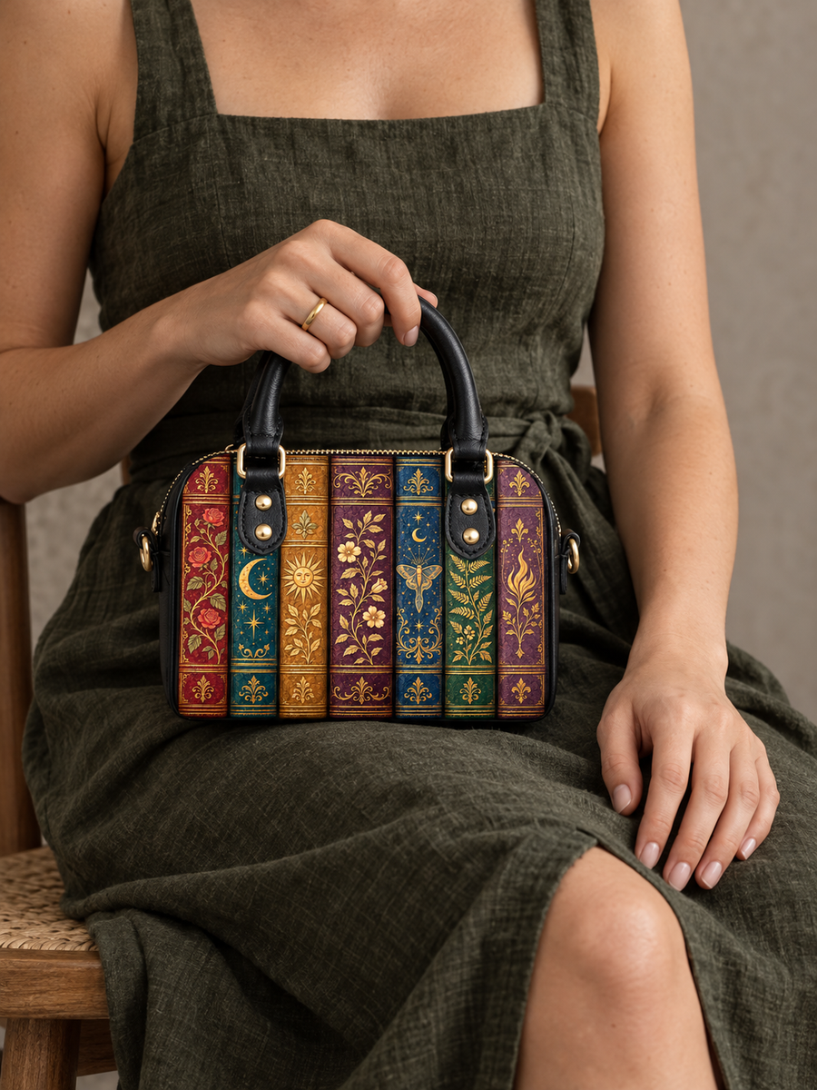 "The Gilded Shelf" Book Spines Mini Satchel