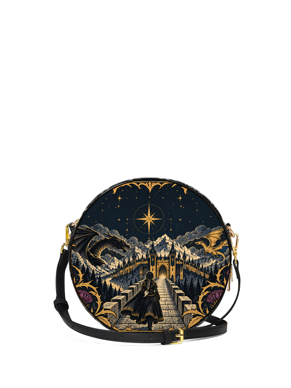 "The Parapet" Starlit Dragons Circle Crossbody Bag
