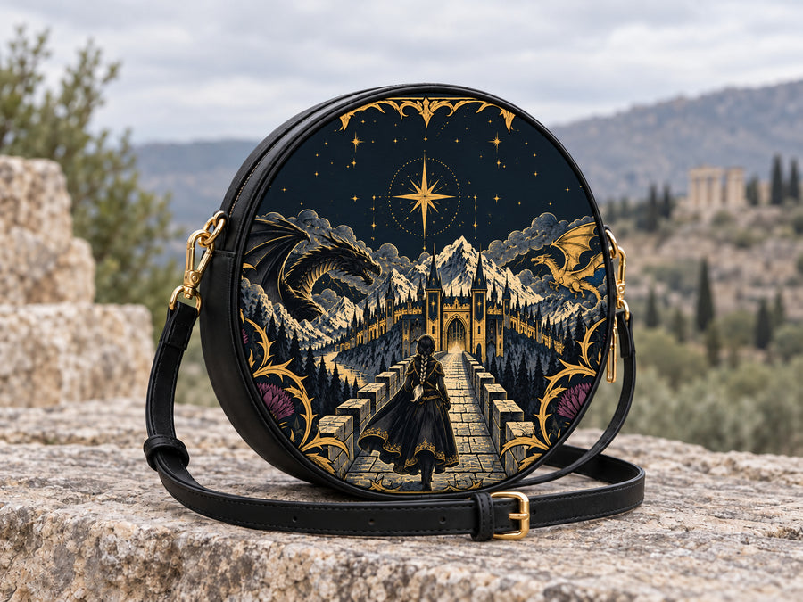"The Parapet" Starlit Dragons Circle Crossbody Bag