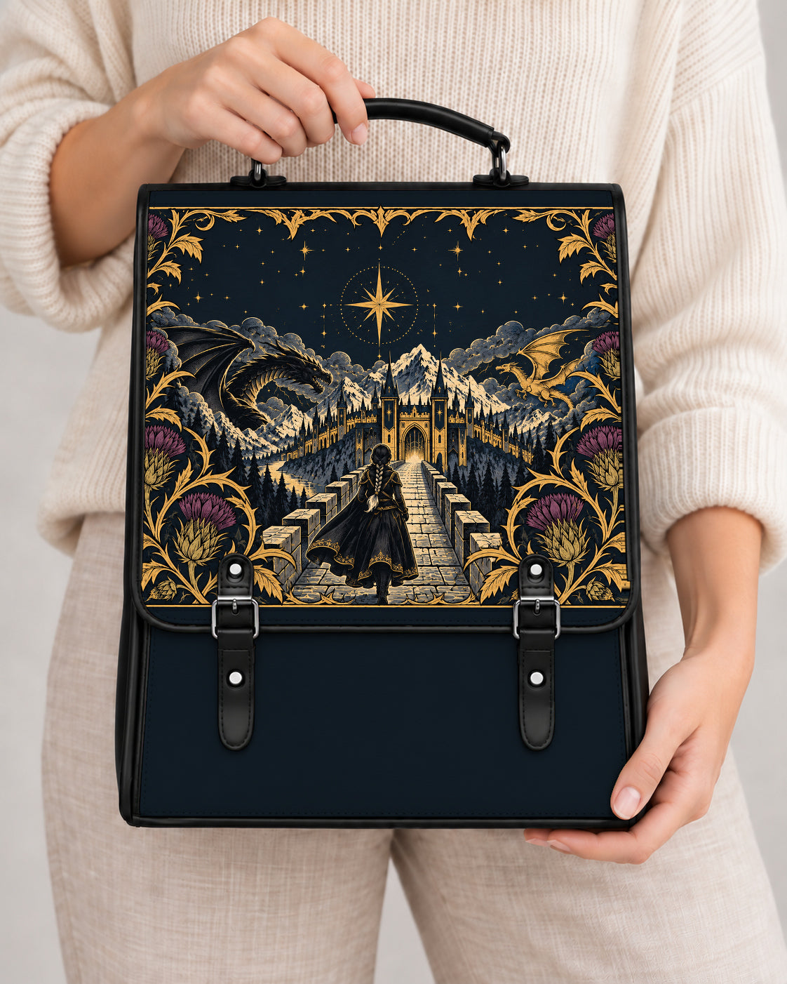 "The Parapet" Starlit Dragons Leather Backpack