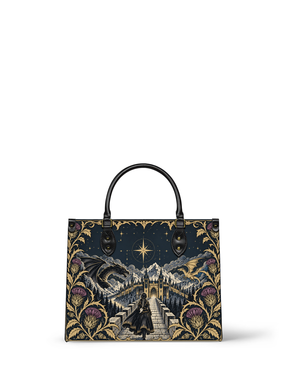 "The Parapet" Starlit Dragons Leather Handbag