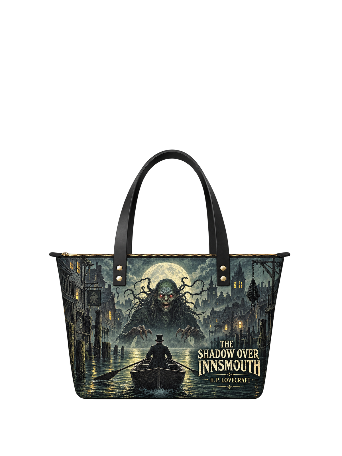 "The Shadow Over Innsmouth" Leather Tote Bag