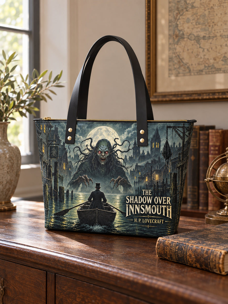 "The Shadow Over Innsmouth" Leather Tote Bag