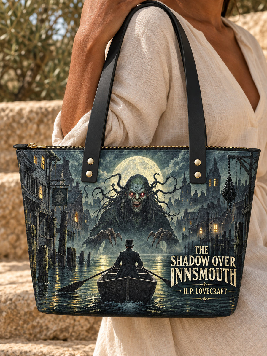 "The Shadow Over Innsmouth" Leather Tote Bag