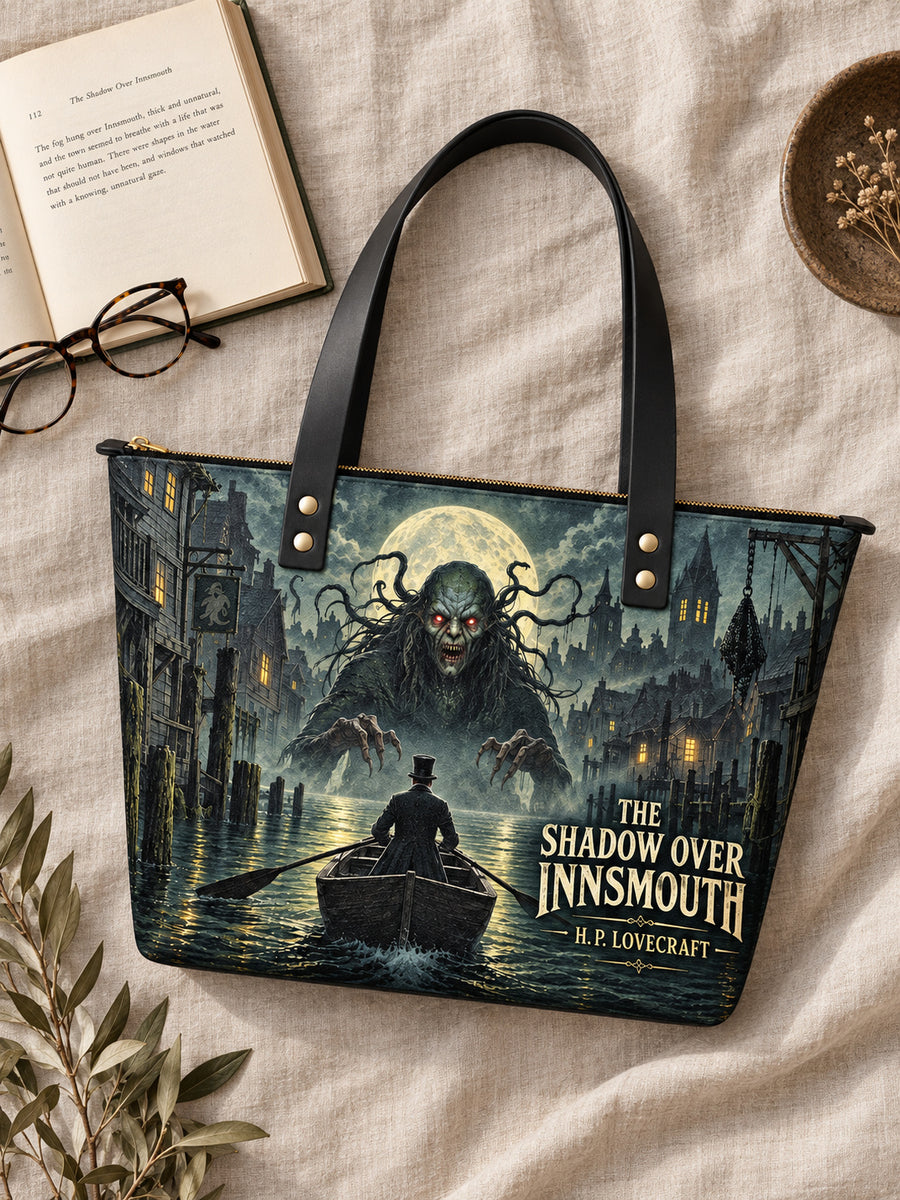 "The Shadow Over Innsmouth" Leather Tote Bag