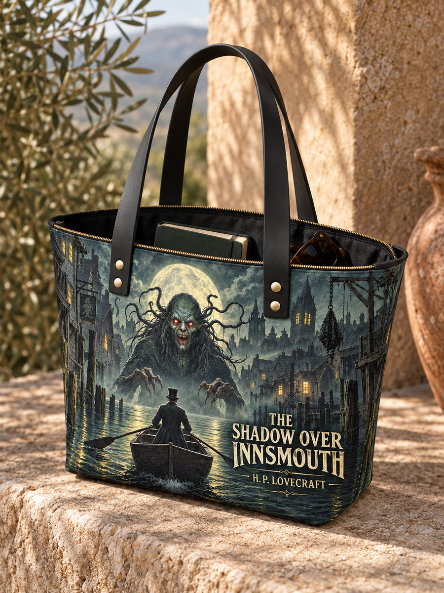 "The Shadow Over Innsmouth" Leather Tote Bag