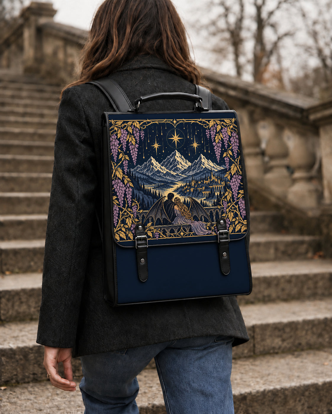 "Wisteria Balcony" Winged Lovers Leather Backpack