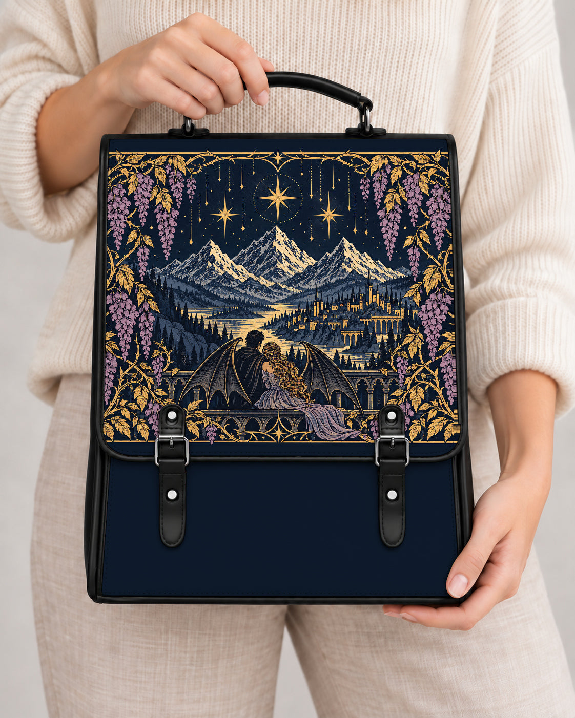 "Wisteria Balcony" Winged Lovers Leather Backpack