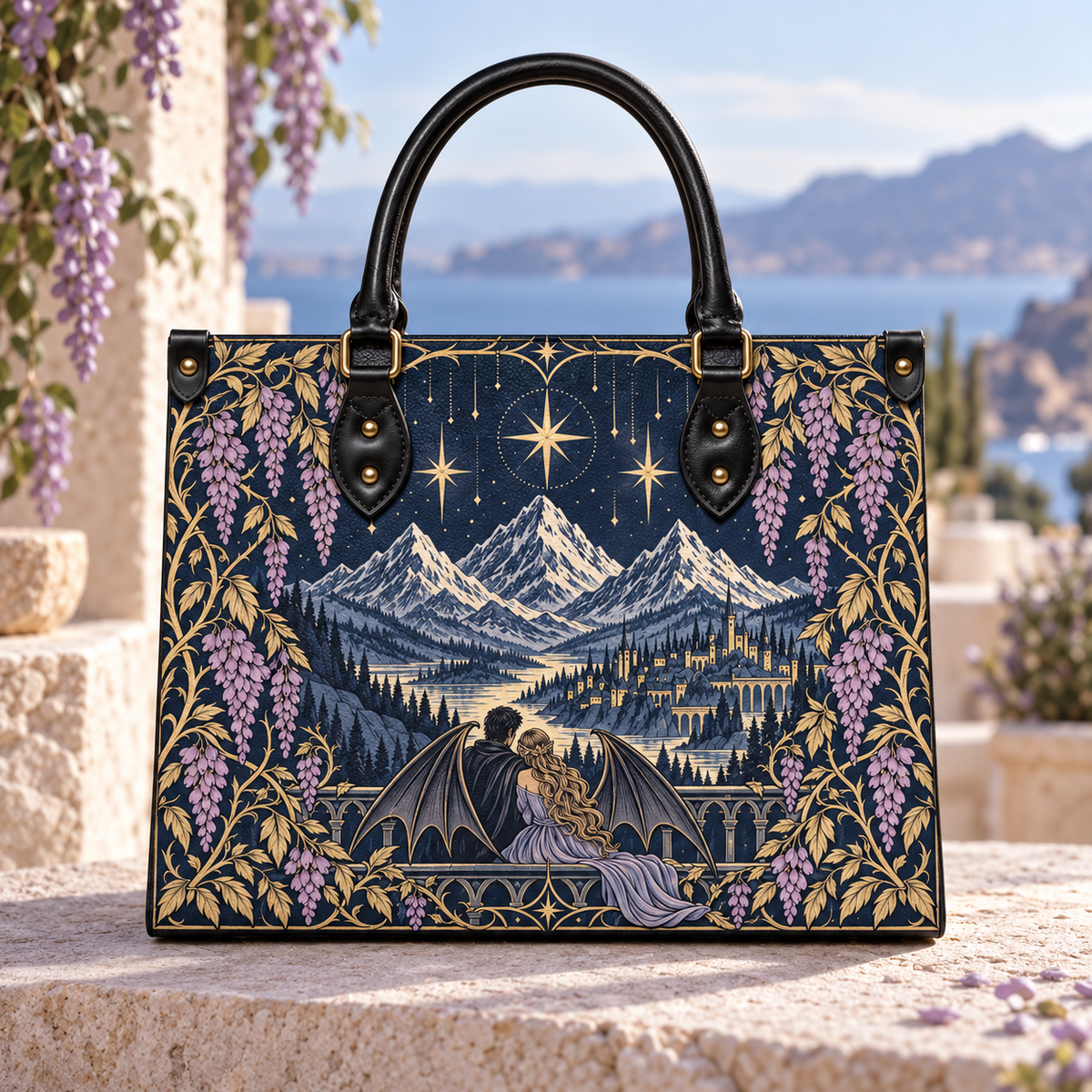 "Wisteria Balcony" Winged Lovers Leather Handbag