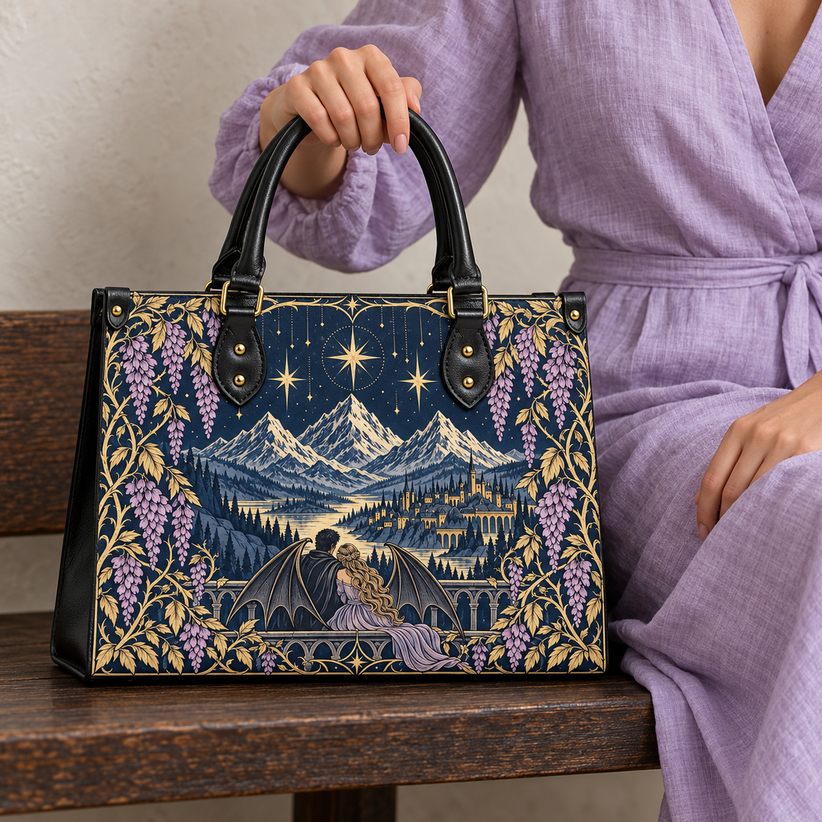 "Wisteria Balcony" Winged Lovers Leather Handbag
