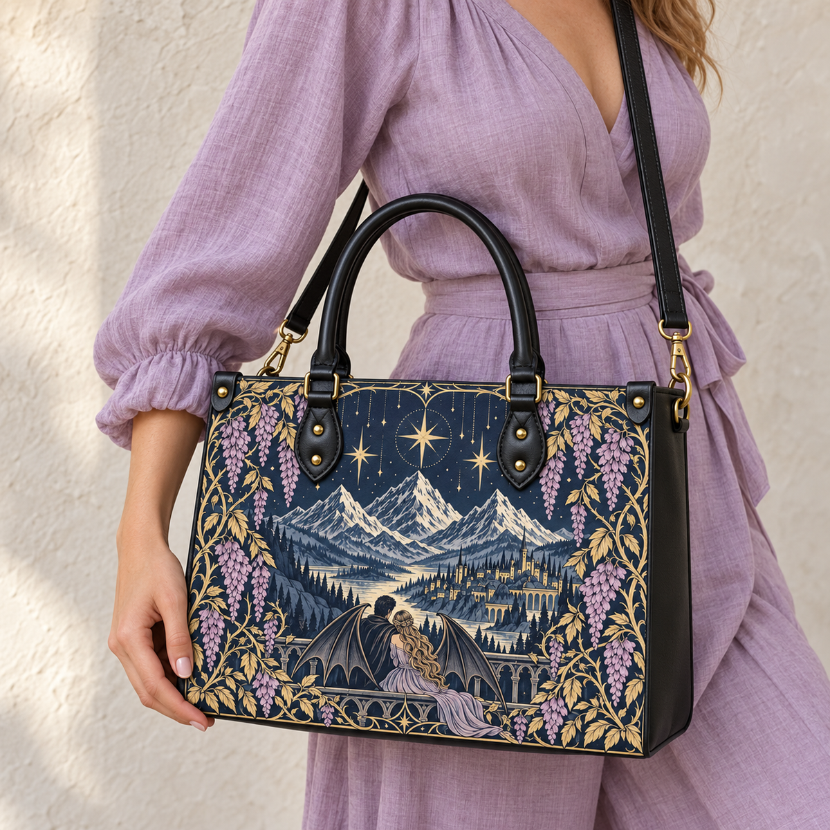 "Wisteria Balcony" Winged Lovers Leather Handbag
