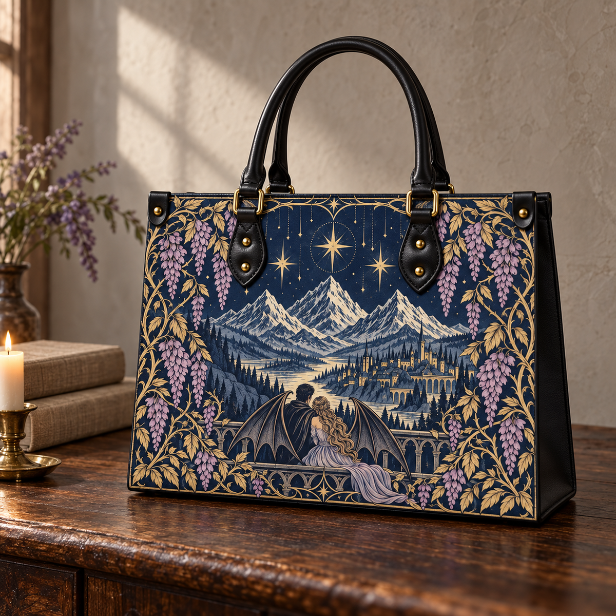 "Wisteria Balcony" Winged Lovers Leather Handbag