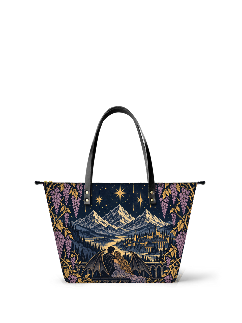 "Wisteria Balcony" Winged Lovers Leather Tote Bag