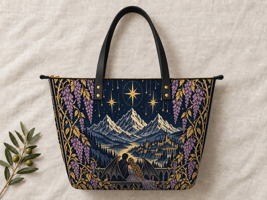 "Wisteria Balcony" Winged Lovers Leather Tote Bag